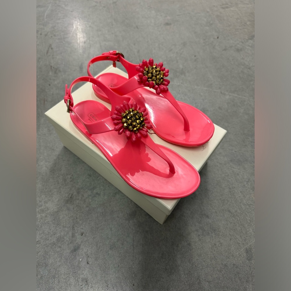 NIB Coach Hilda Jelly Pearlized Coral Pink Beaded Sandal size 8b - Picture 2 of 6